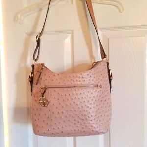 Pink Ostrich-Embossed Shoulder Bag.  Like New.